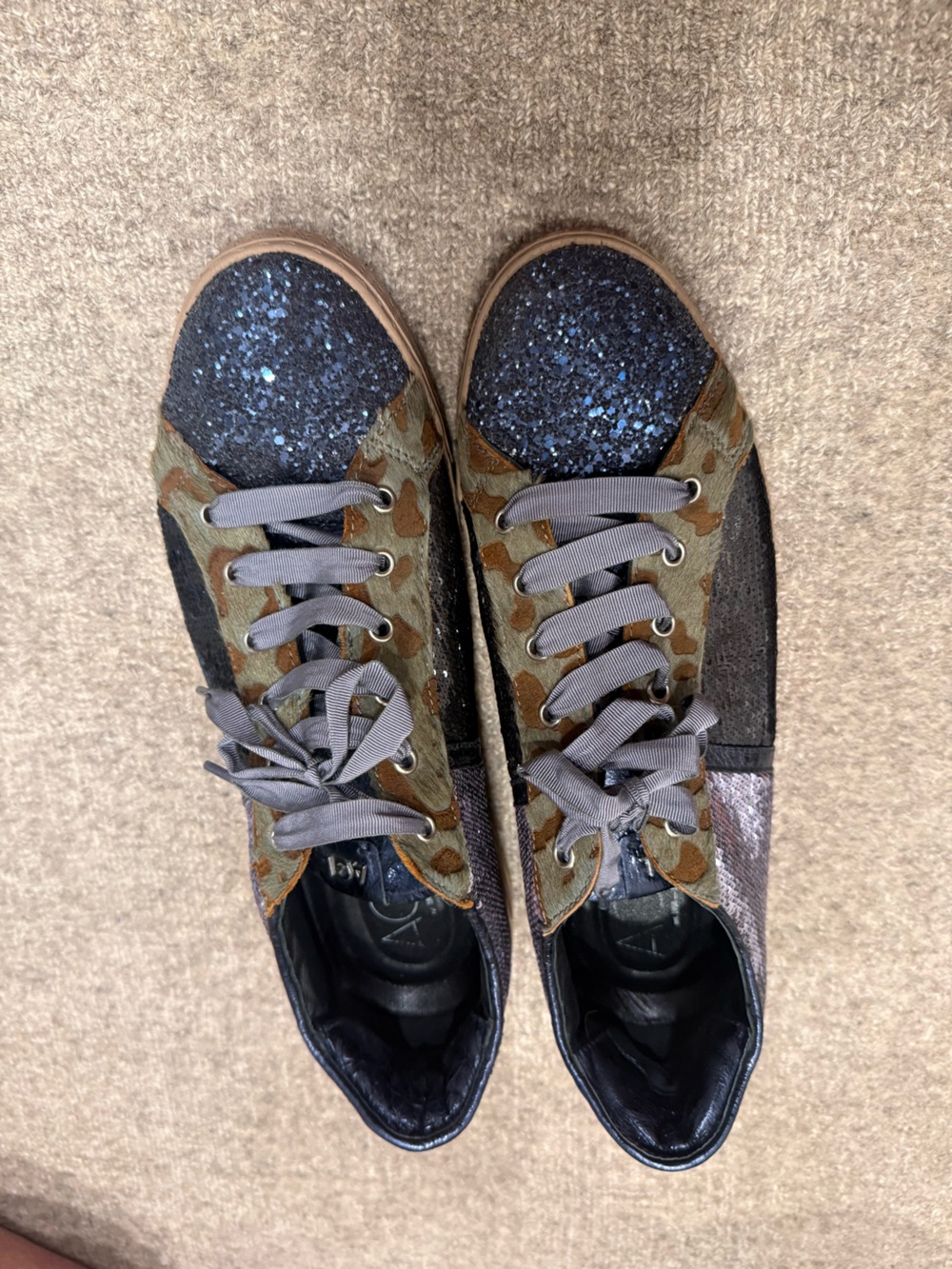 Agl Women's Glitter Toe Camouflage Sneakers - Blue/Green/Gray